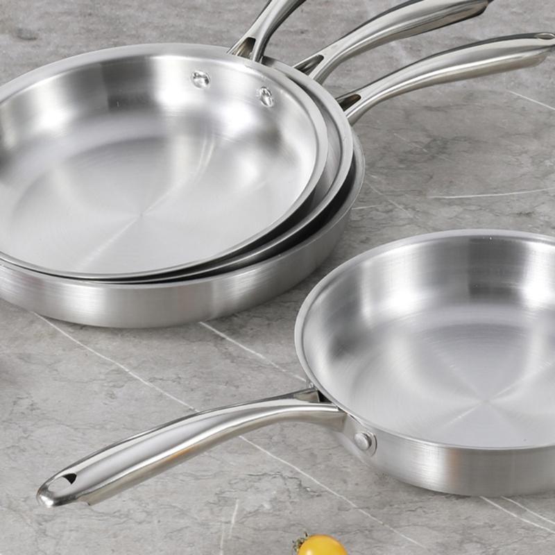 Stainless Steel Nonstick Frying Pan With Glass Lid For Even Heating And Ergonomic Grip Kitchen Cookware