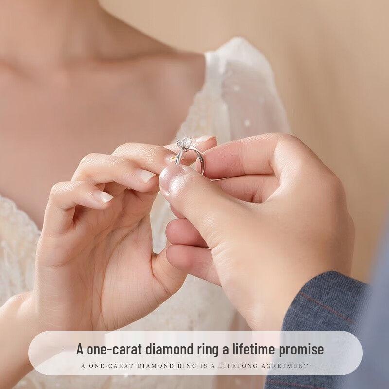 One Carat Moissanite Six-Prong Sterling Silver Ring with GRA Certification - Perfect for Proposal or Qixi Gift, S925