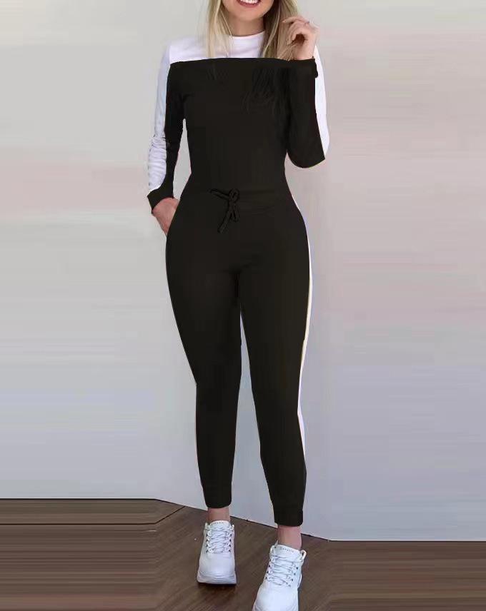 New Commuter Color-Block Long-Sleeve and Pants Casual Set