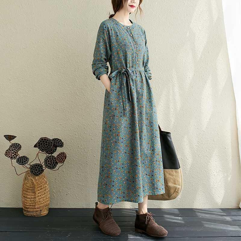 

Floral Plus Size Dress Commuter Literary Loose Midi Dress 3XL