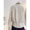 Trendy Cropped Striped Blouse Puff Sleeve Oversized Collar Shirt Daily Fashion Wear For Women