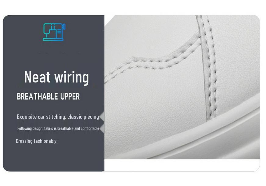 8cm Height-Increasing Cowhide White Sneakers - Trendy, Breathable, Casual Sports Shoes for Men.