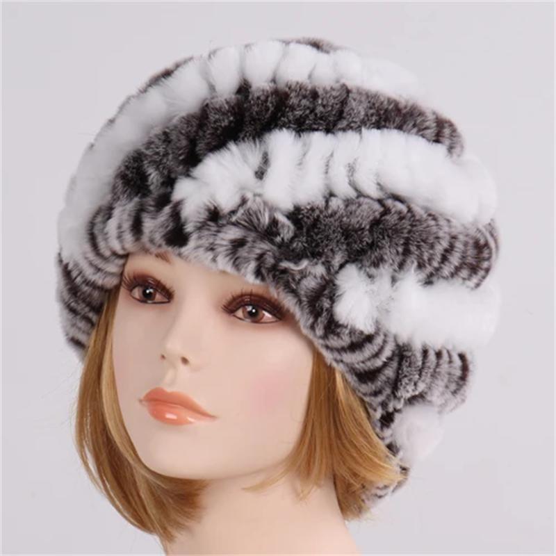 Lady Winter 100% Natural Real Rex Rabbit Fur Hat Women Soft Rex Rabbit Fur Cap Warm KnittedHats