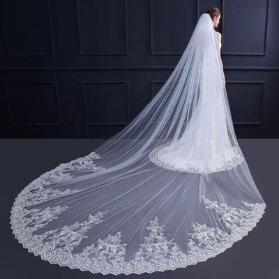 Exquisite 3-Meter Train Lace Wedding Dress with Sequins