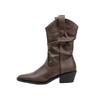 Cowhide version of new pleated leather stacking boots pointed western cowboy short boots look thin