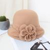 New Hat Women's Autumn and Winter British Woolen Woolen Pot Hat Fashion Flower Bucket Hat Warm Felt Top Hat