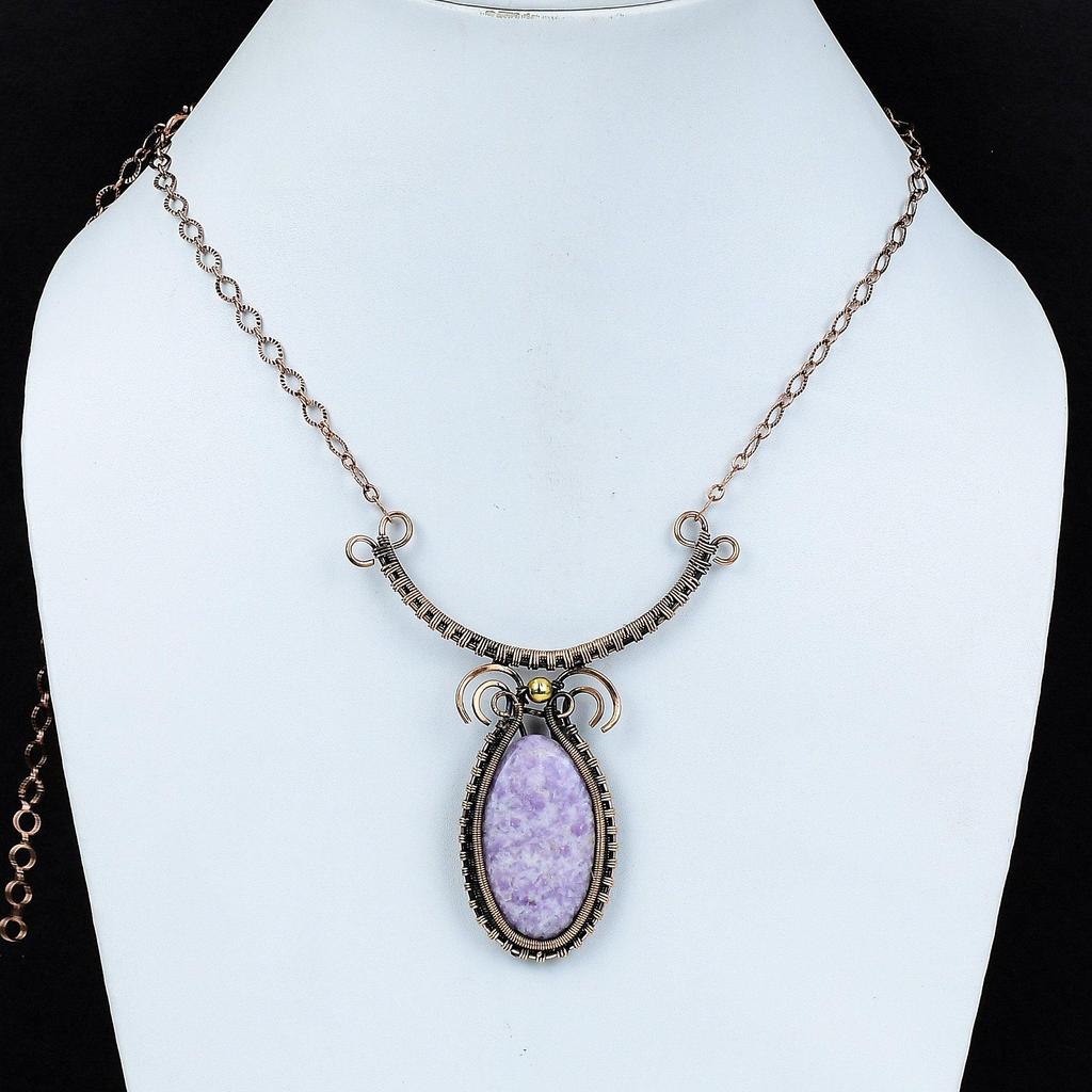 Lepidolite Gemstone Necklace Copper Wire Wrapped Necklace Handmade Lepidolite Jewelry Adjustable Necklace Dainty Copper Jewelry Gift For Her