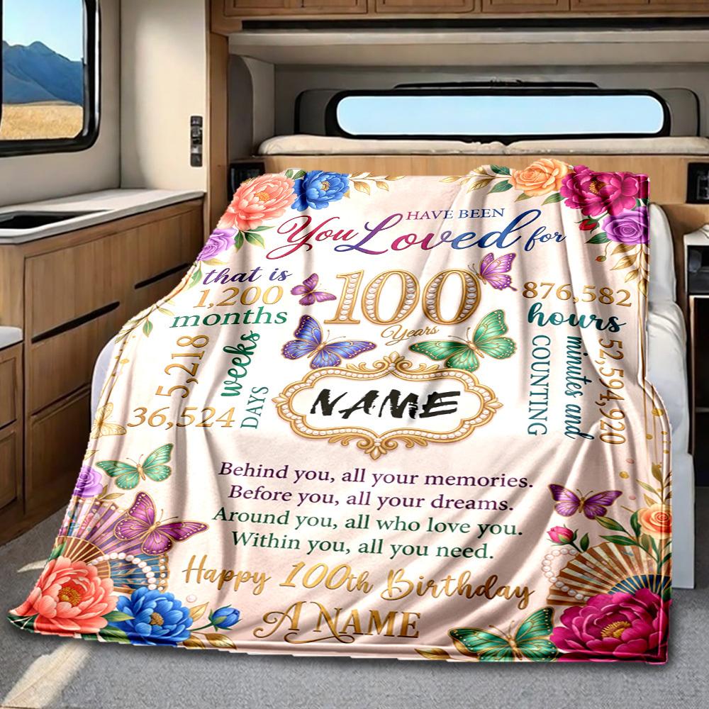 100Th Birthday Celebration Blanket Personalized Name Soft Comfortable Stylish Blanket Car Blanket Perfect For Travel Camping Outdoor Home Suitable For