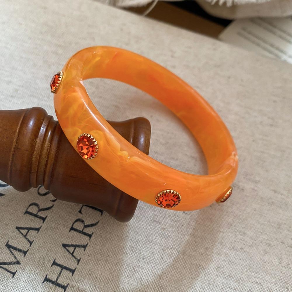 Bohemian Rhinestone Colored Bracelet Zircon Retro Hand Ring Unique Acrylic Bangle  Women