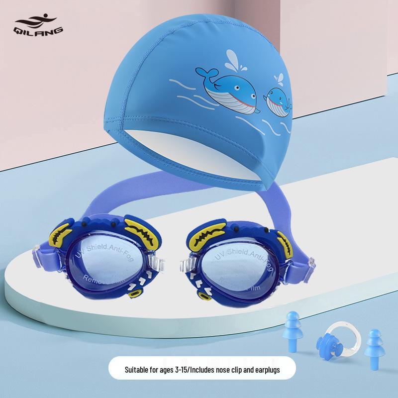 Kids' Cartoon Swim Cap with Waterproof Ear Protection & High Elasticity - Comfortable PU Cap for Boys & Girls, Customizable Logo Available.