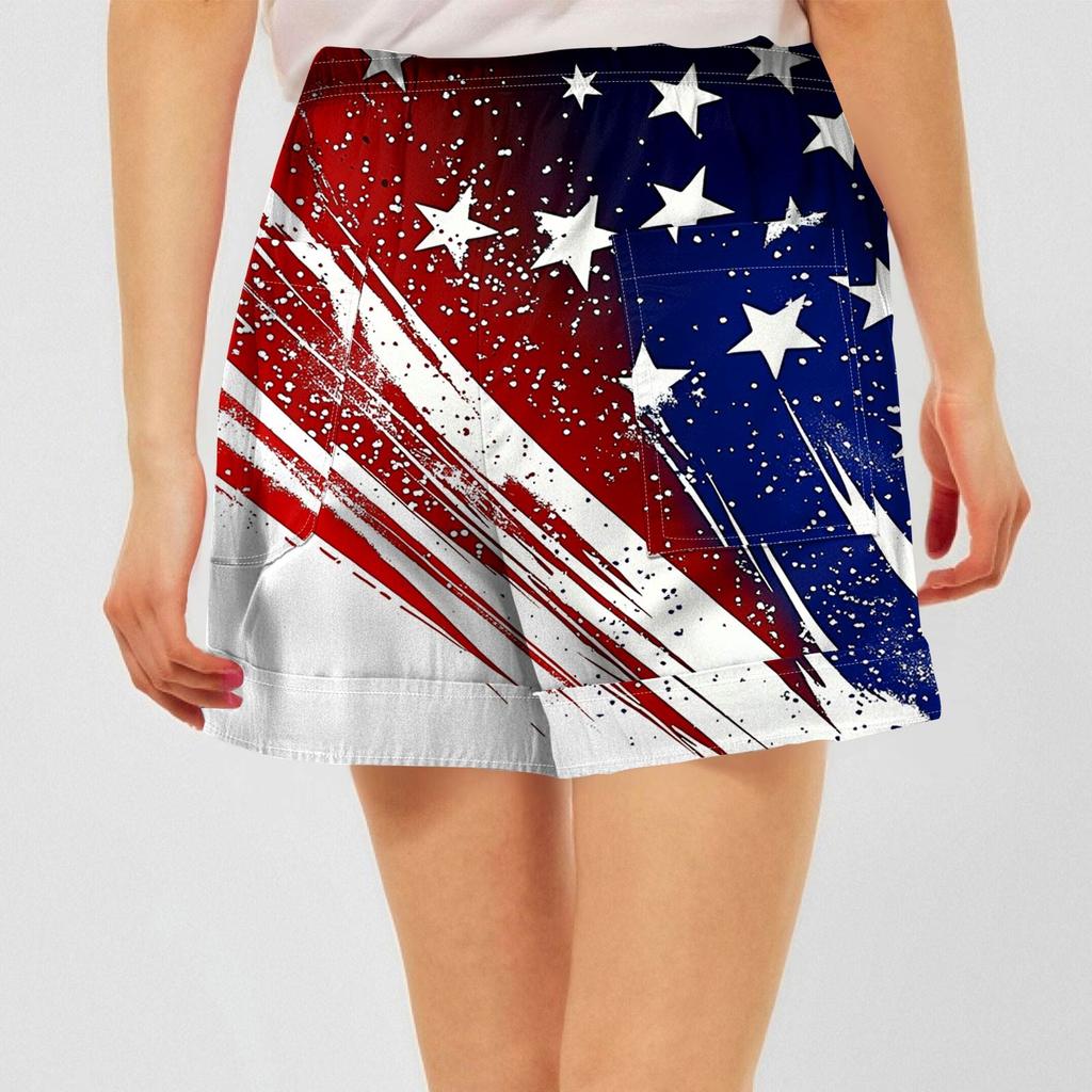 Damen Casual Sommer Elastische Strandshorts Print Casual Shorts