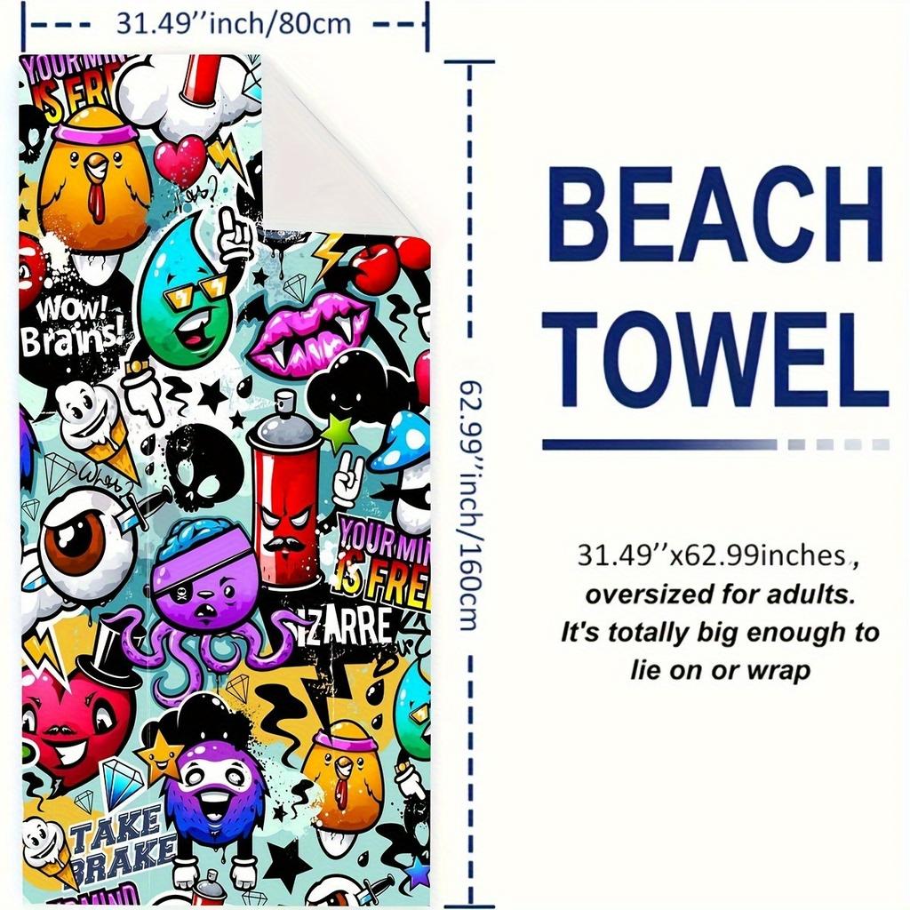 Vibrant Pop Art Print Microfiber Beach Towel - Tropical Style, Geometric Pattern, Rectangular Shape, Fabric, Perfect for Beach