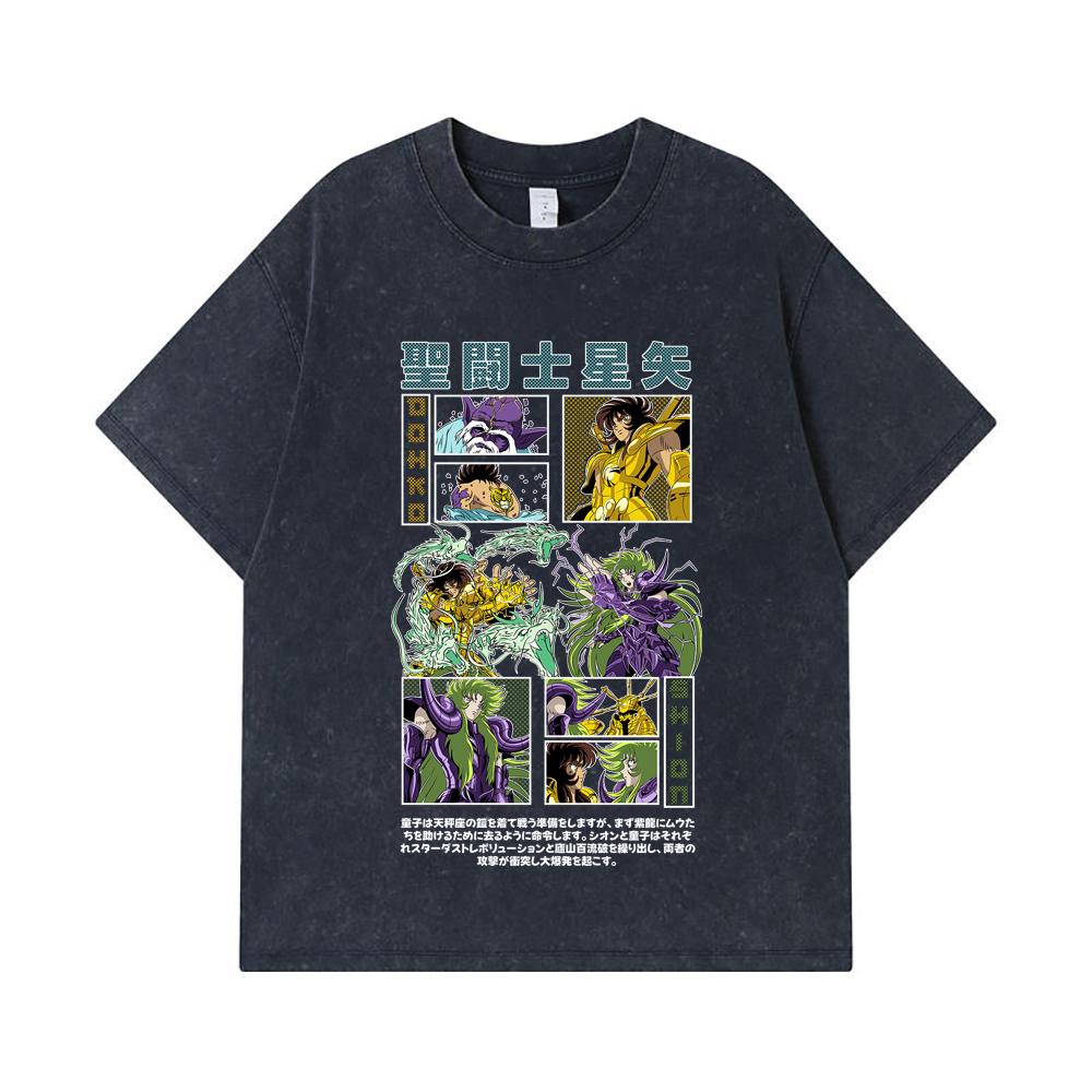 275 GSM Washed T-shirts 100% Cotton Saint Seiya V5 Dohko Shion Print Unisex Heavy Cotton T Shirt
