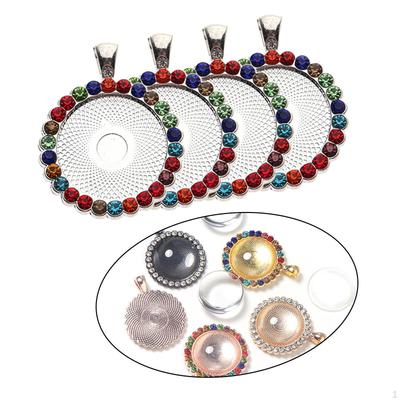 4 Trays with Rhinestone Bezel Pendant, Setting, Cabochon, Blank for Craft