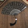 Love Heart Print Folding Fan with Tassel Chinese Style Portable Hollow Ribs Hand Fan Women Dance Performance Props Party Favors