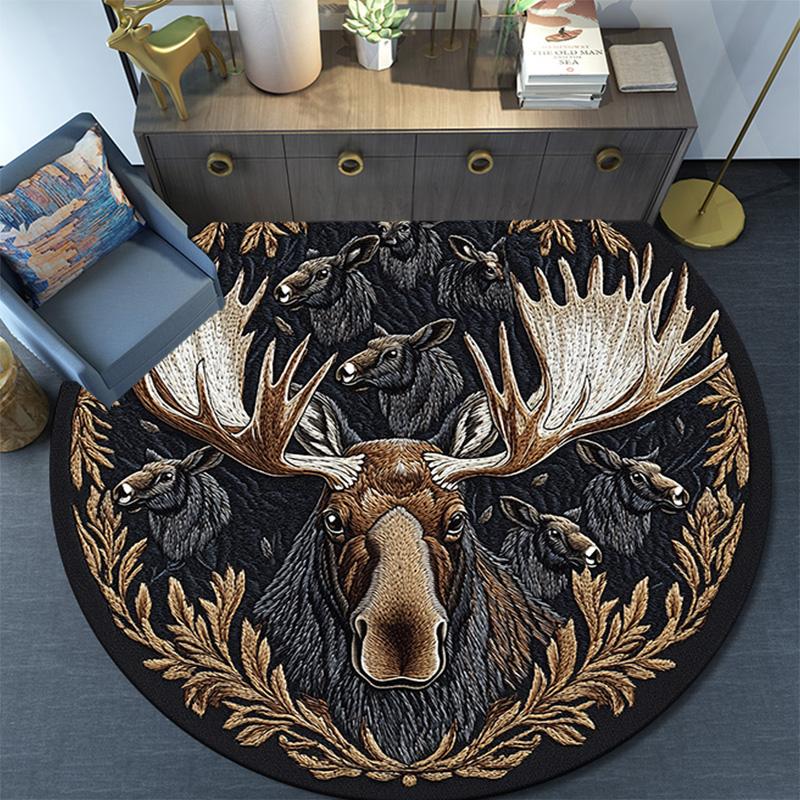 Moose Round Area Rug,Carpet Rug for Living Room Bedroom Sofa Playroom Decor,Non-slip Floor Mat