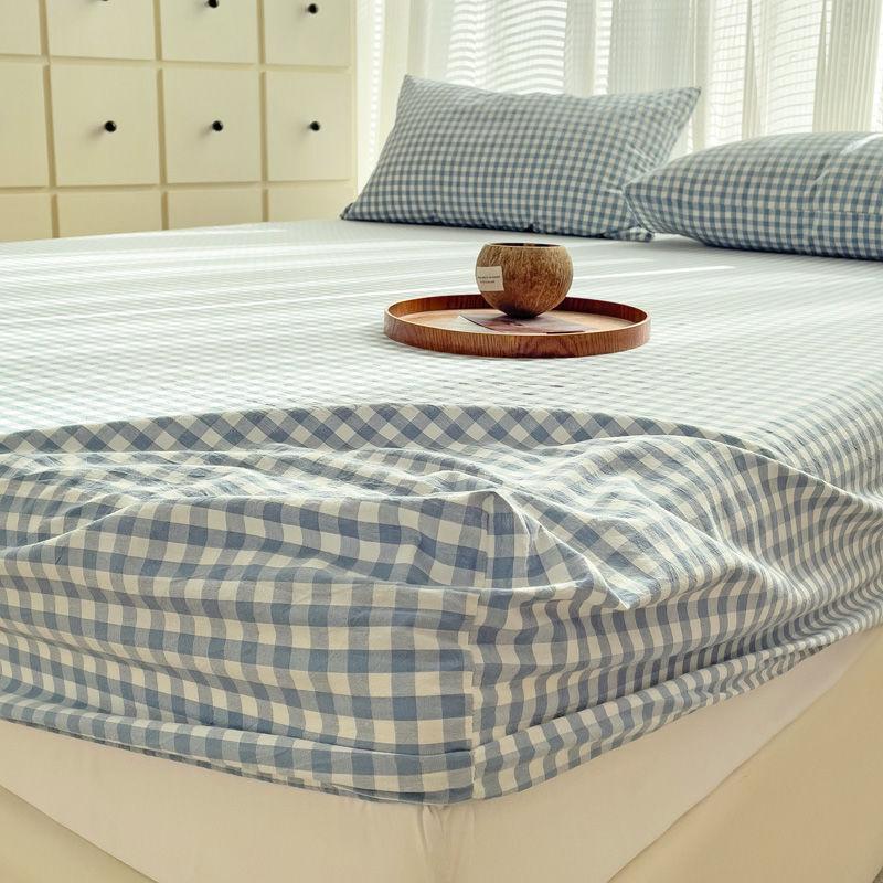 Japanese Style Washed Cotton Striped Bed Sheet Three Piece Set, Full Coverage, Non Slip Single Piece, Simmons Mattress, Dust