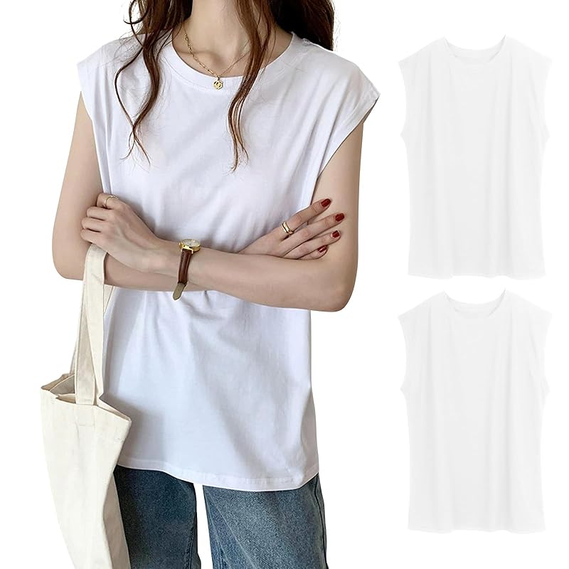 

[PALAME] tank top ladies T-shirt Plain color crew neck [Show off your slender arms, look relaxed, and coordinate freely] sleeveless t-shirt french