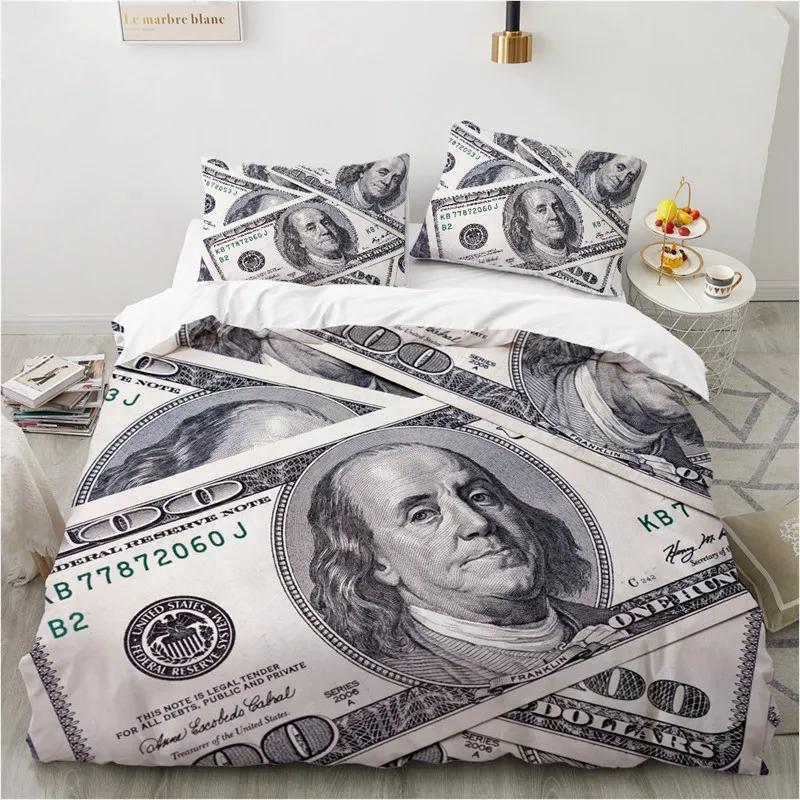 Money Duvet Cover King Microfiber Dollar Bills of United States Federal Reserve with The Portrait of Ben Franklin Bedding Set