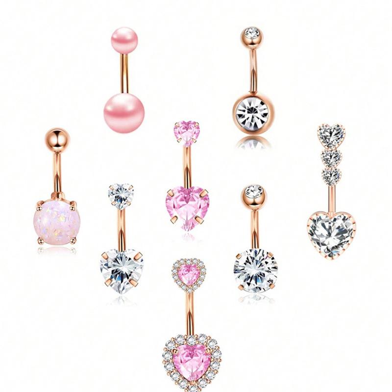 6/8Pcs Sexy Belly Button Rings Set Heart Zircon Navel Piercing Rings For Women Girls Body Piercing Jewelry Accessories Gifts