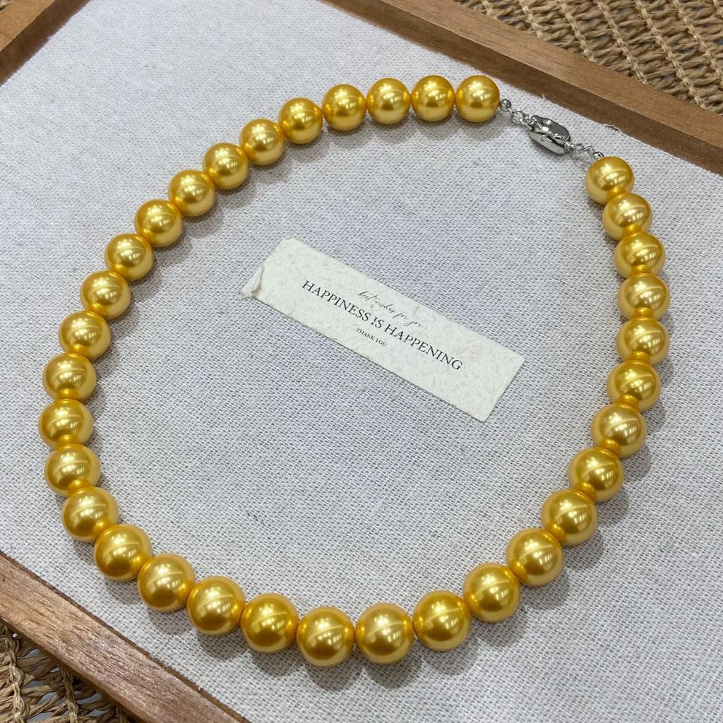 Ni Ni'S Same 12M Nanyang Gold Bead Round Necklace Women'S Light Luxury High-End Golden Collarbone Neck Chain