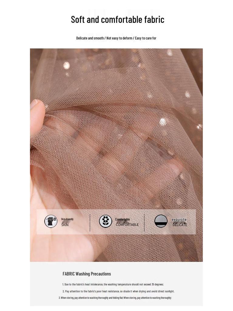 Spring 2026 Sequin Mesh A-line Midi Skirt - Slimming, Drapey, Fashionable, Casual Wear