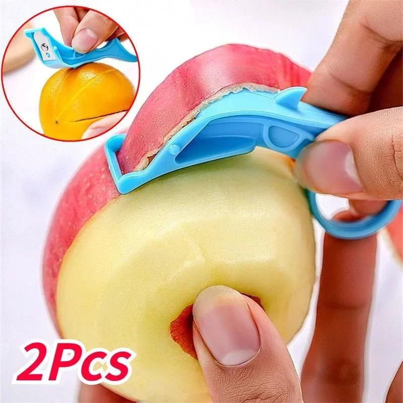 2 Piezas Pelador de Fruta Portátil Pelador de Verduras Pelador de Acero Inoxidable Anillo Pelador Pelado Manual Portátil Naranja Patatas Herramientas de Cocina