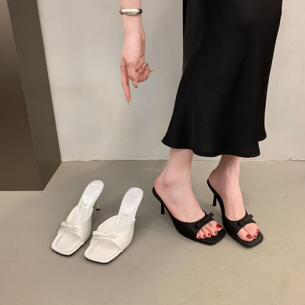 Fashion High Heeled Slippers for Women 2025 Summer New Style for Wearing Black High Heels and Bow Sandals for Womens Luxury Sandals