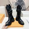 Fashion Luxury Brand Motorcycle Women's Calf Boots Platform Chunky High Heels Goth Metal Punk Shoes for Women Winter Comfy Design Boots