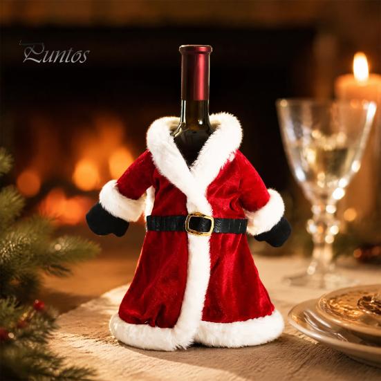 Christmas Wine Bottle Cover Cover, Velvet Santa Suit Sleeve, Plush Festive Sleeve for Xmas, New Year, Holiday Dinner Table Decor Party Supplies