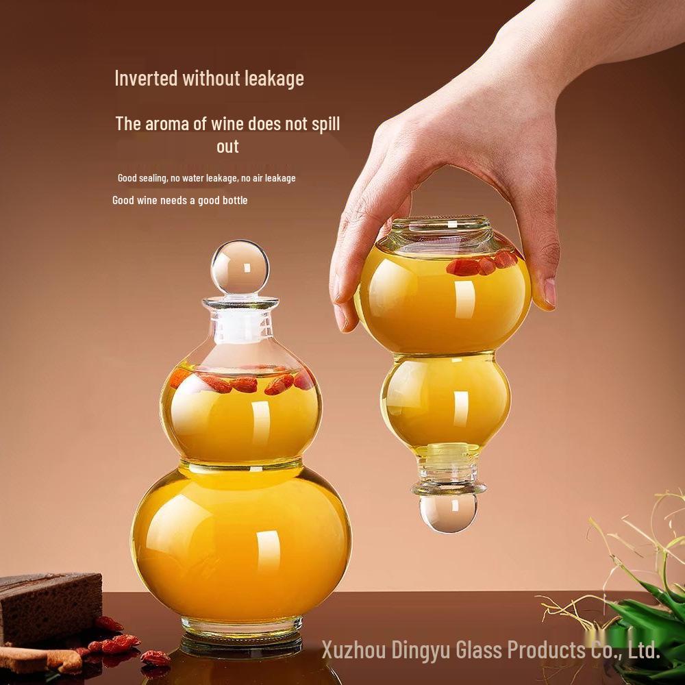 Gourd-Shaped Glass Wine Bottle for Liquor Storage – Sealed, Food-Grade, Empty, High-Grade.