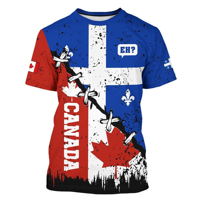 2025 Mode Nouveau T-shirt Canada Vêtements Homme Harajuku Street Fashion T-shirts Impression 3D Feuille d'érable Motif Cerf T-shirt Populaire Top