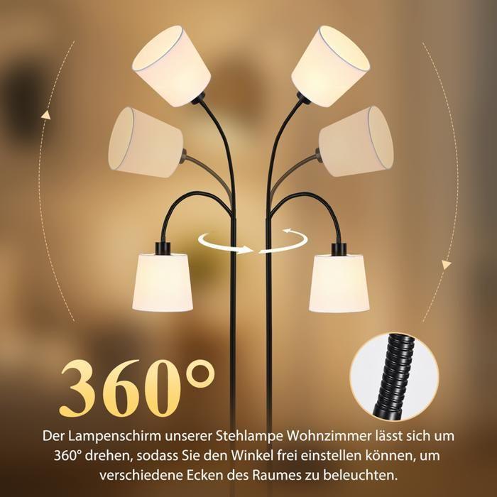 NETTLIFE Lampadaire - 160 cm abat-jour beige pivotant à 360° avec interrupteur à pied culot E27 style moderne en tissu