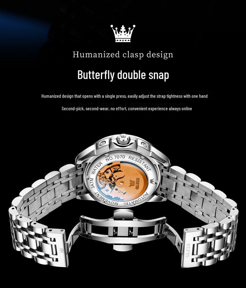 Oulishi Multifunktionale Automatische Wasserdichte Herrenuhr mit Ewigem Kalender