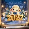 Holiday Window Decorations Russian New Year Lamb Cling, Cartoon Sheep Static Glass Sticker, Winter Clings Reusable PVC Decal for Home and Store