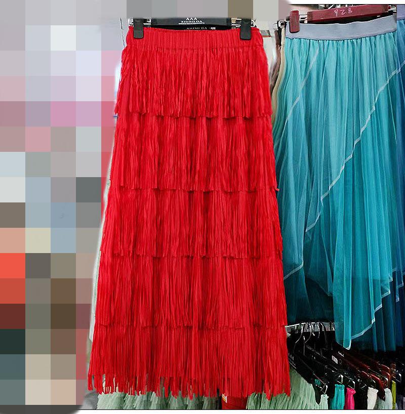 2025 Frühling/Sommer Koreanischer Nischenrock mit einfarbiger Quaste, hohe Taille, mittellang