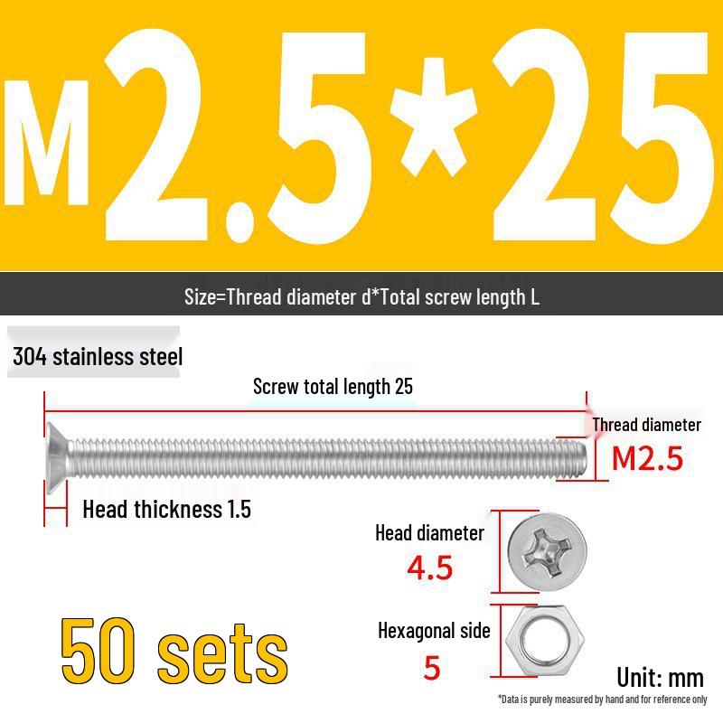 304 Stainless Steel Extra Long Phillips Flat Head Screws and Nuts Set (2M, 3M, 4M)