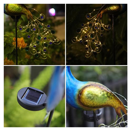 Yousheng Solar Peacock Garden Stake Light Waterproof Metal Decorative Landscape Path Lights for Outdoor Patio Lawn Yard Decoration