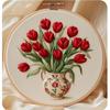 1set Red Rose Vase Embroidery Set, DIY Cross Stitch Materials and Tools, Suitable for Beginners, Includes Stitch Tutorial, Embroidery Fabric Materials