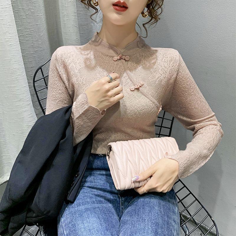 Women's Solid Color Button Cheongsam Collar Shirt - Versatile Autumn/Winter 2025 Fashion Top