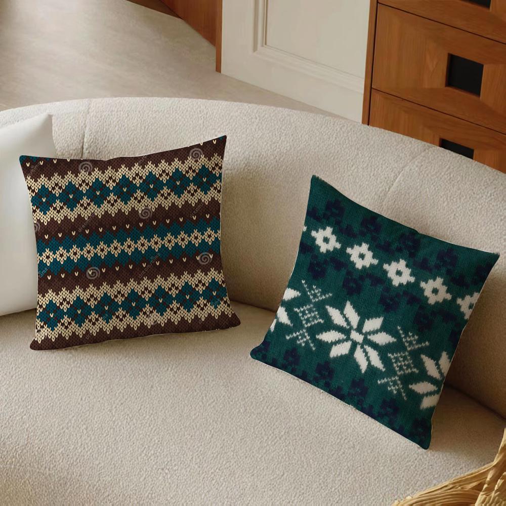 Fair I-Isle Knit Pillow Retro Nordic Cushion Cover Daily Washable Linen Pillowcase Soft For Sofa Bed Home Room Decor