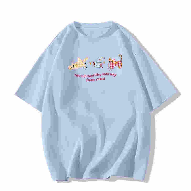 

Футболка большого размера из хлопка с короткими рукавами для женщин с модным дизайном плеч 4XL [160-180] небесно-голубой