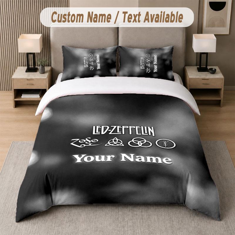 Custom Bedding Set Led Zeppelin Pattern, Print Name Text 1 Duvet Cover plus 2 Pillowcases Home Textile