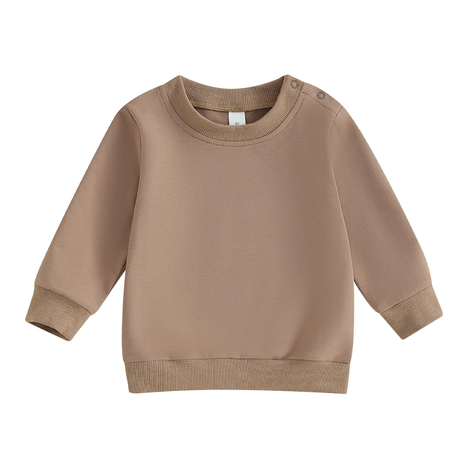 

Свитшоты для маленьких мальчиков, 6 мес, 12 мес, 18 мес, 24 мес, 3 года, однотонный пуловер с круглым вырезом и длинными рукавами, осенние топы коричневый