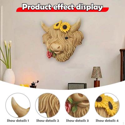 Cow Decor Head Figurine Collectible Wall Art Ornament for Home Garden Farmhouse Outdoor Living