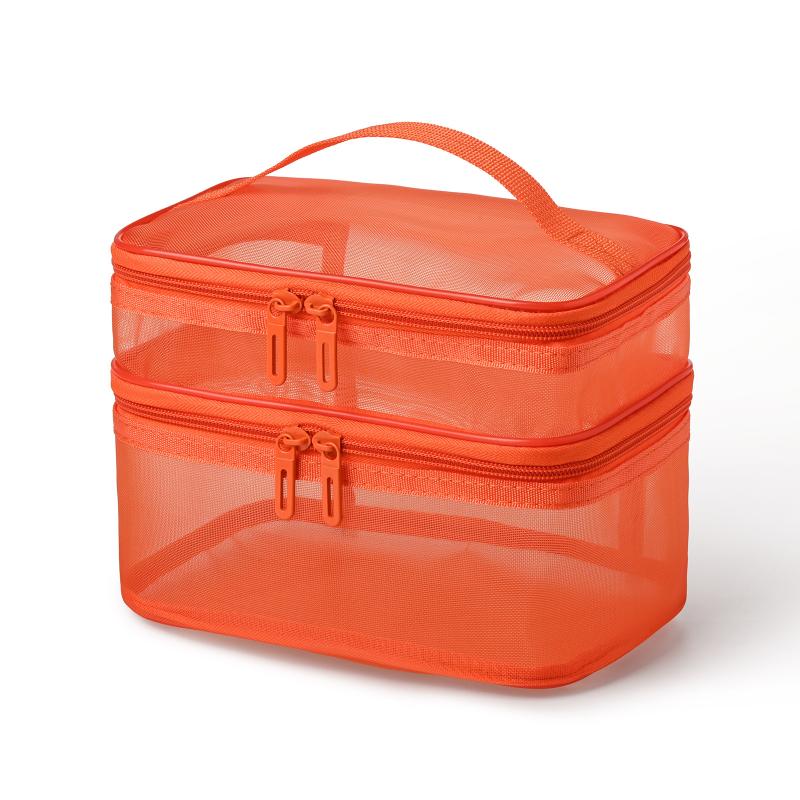 Breathable Mesh Cosmetic Bag Large Capacity Double Layer Anti-scratch Makeup Organizer for Business Trip Daily Travel
