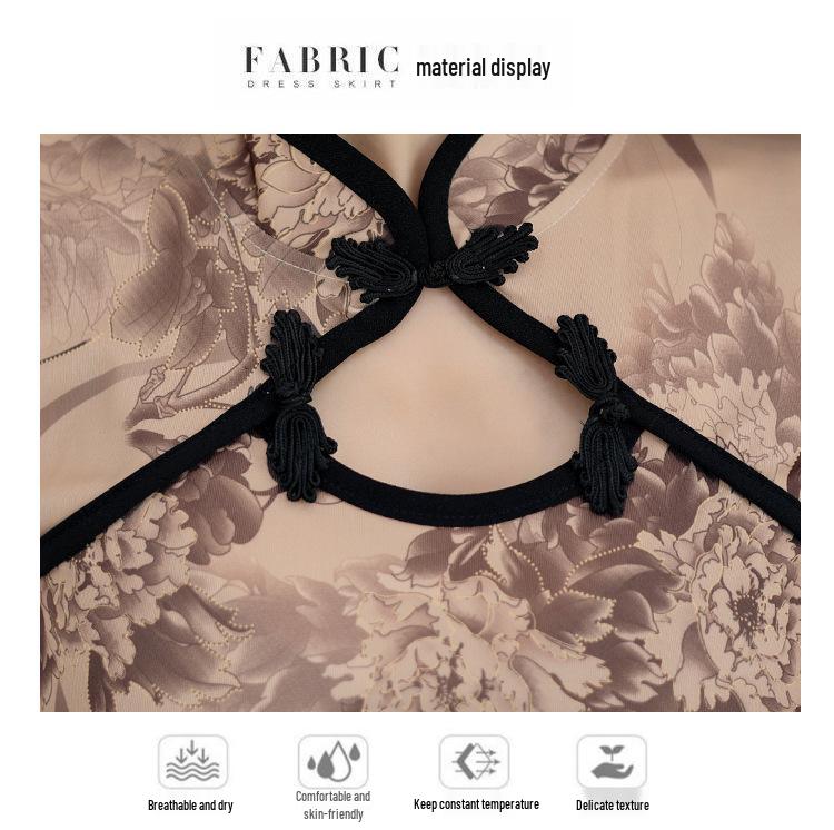 Retro Qipao Print Summer Dress: Young Style, Frog Button, Hip-Hugging Low Slit