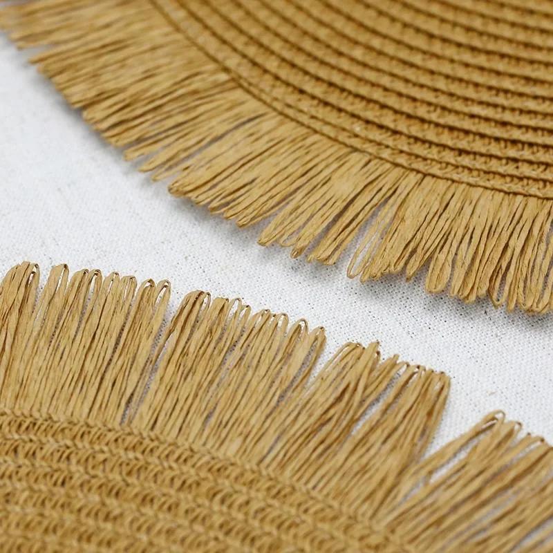 38cm Round Braided Placemat Fringe Paper Table Mat Hand Woven Non-slip Insulation Place Mat Tea Cup Pad Dining Table Decoration