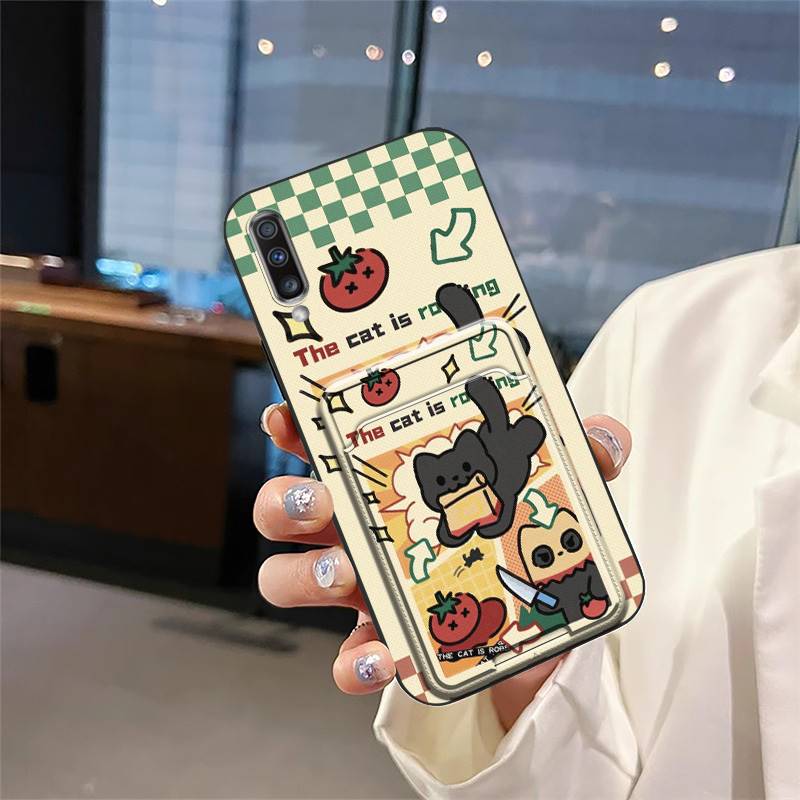 Cover Cute Phone Case For Samsung Galaxy A70 Silicone Cartoon Card slot Card sleeve Graffiti Dirt-resistant Durable TPU