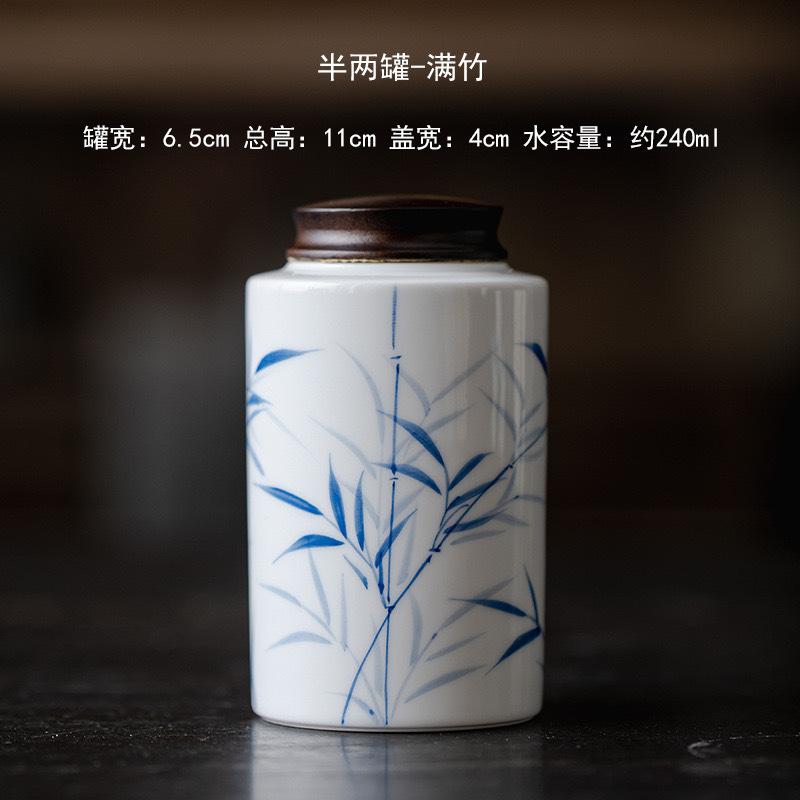 Hand painted ceramic tea jar, ebony cover, tea jar sealed ceramic jar, portable small jar, storage jar, sealed jar.